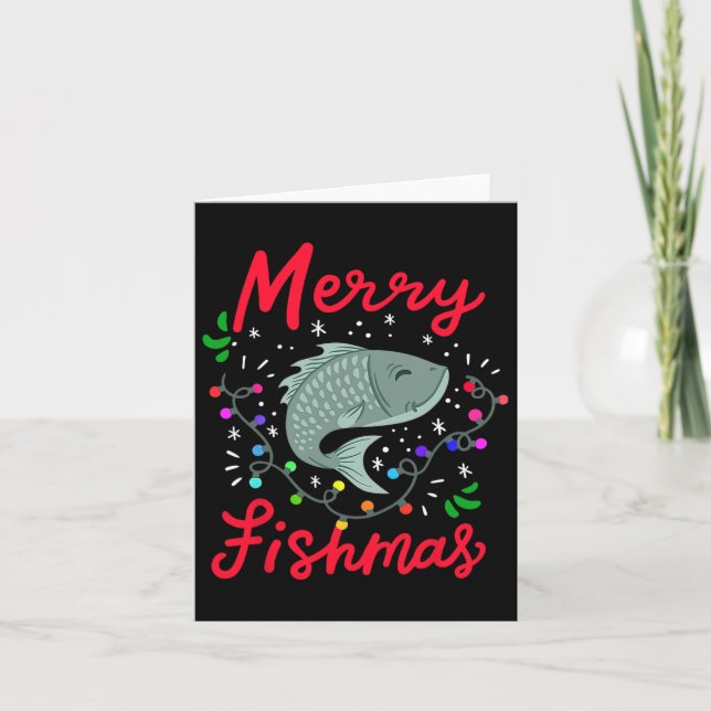 Merry Fishmas Funny Julgran Ljus Fish Fis Fis Kort (Framsida)