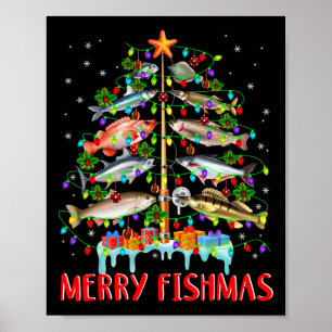 Merry Fishmas Funny Julgran Ljus Fish Fis Fis Poster