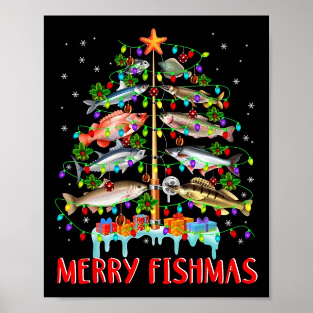 Merry Fishmas Funny Julgran Ljus Fish Fis Fis Poster (Framsidan)