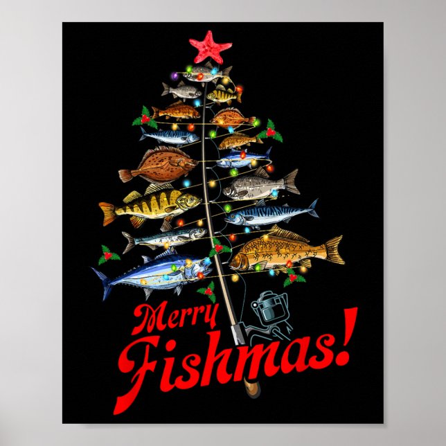 Merry Fishmas Funny Julgran Ljus Fish Fis Fis Poster (Framsidan)