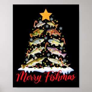 Merry Fishmas Funny Julgran Ljus Fish Fis Fis Poster