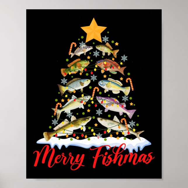 Merry Fishmas Funny Julgran Ljus Fish Fis Fis Poster (Framsidan)