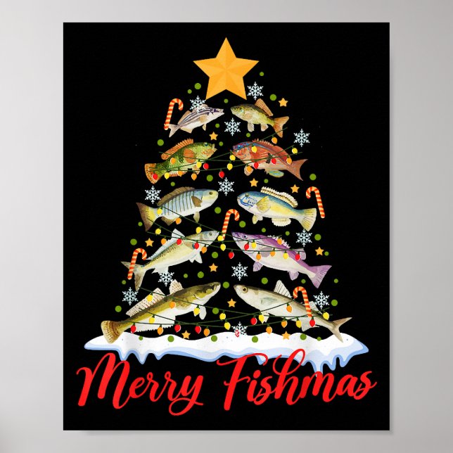 Merry Fishmas Funny Julgran Ljus Fish Fis Fis Poster (Framsidan)