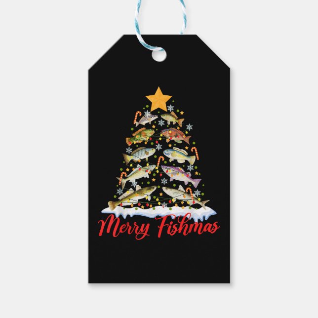 Merry Fishmas Funny Julgran Ljus Fish Fis Fis Presentetikett (Framsidan)