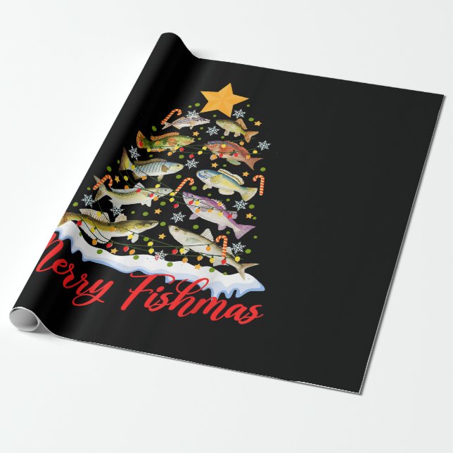 Merry Fishmas Funny Julgran Ljus Fish Fis Fis Presentpapper (Utrullad)