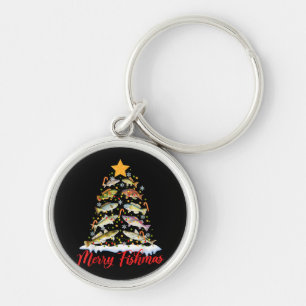 Merry Fishmas Funny Julgran Ljus Fish Fis Fis Rund Silverfärgad Nyckelring