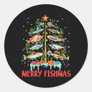 Merry Fishmas Funny Julgran Ljus Fish Fis Fis Runt Klistermärke