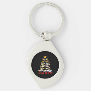 Merry Fishmas Funny Julgran Ljus Fish Fis Fis Swirl Silverfärgad Nyckelring
