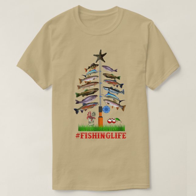 Merry Fishmas Funny Julgran Ljus Fish Fis Fis T Shirt (Design framsida)