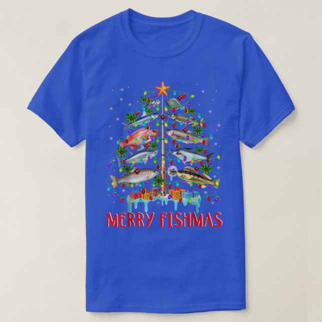 Merry Fishmas Funny Julgran Ljus Fish Fis Fis T Shirt (Design framsida)