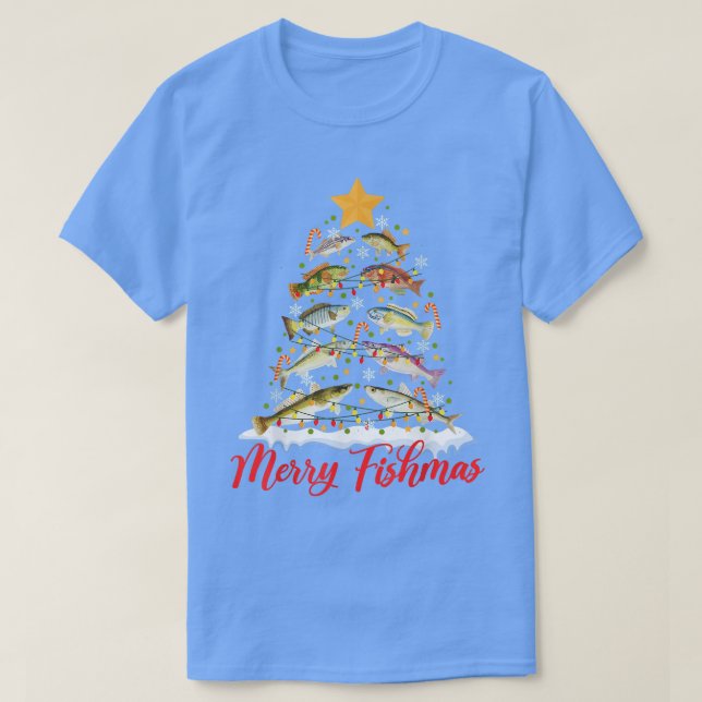 Merry Fishmas Funny Julgran Ljus Fish Fis Fis T Shirt (Design framsida)