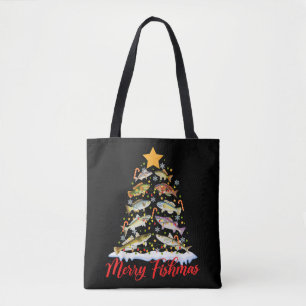 Merry Fishmas Funny Julgran Ljus Fish Fis Fis Tygkasse
