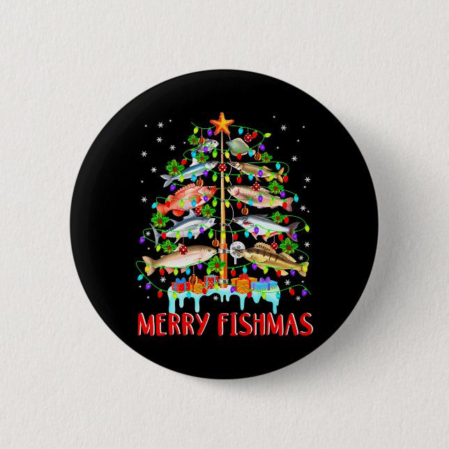 Merry Fishmas Funny Julgran Ljus Fish Knapp (Framsida)