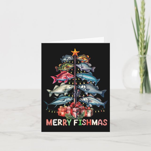 Merry Fishmas Funny Julgran Ljus Fishing Kort (Framsida)