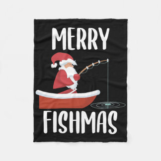 Merry Fishmas Funny Santa Fishing Fisherman Kristu Fleecefilt