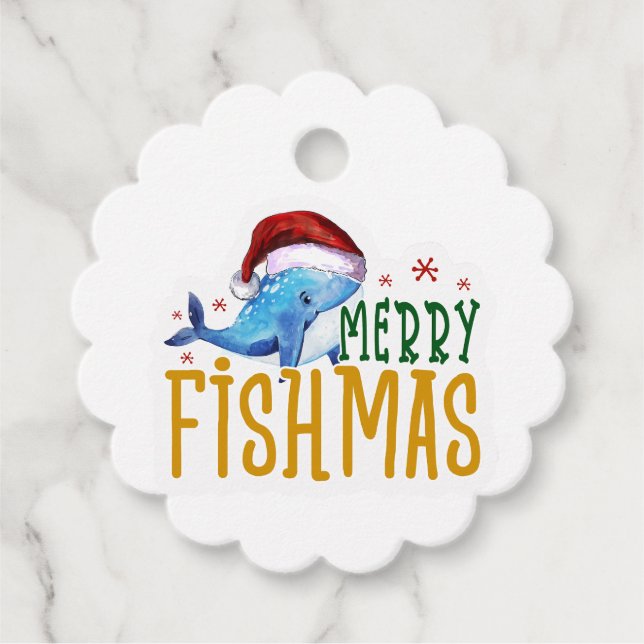 Merry Fishmas Gåvor Etiketter (Framsida)