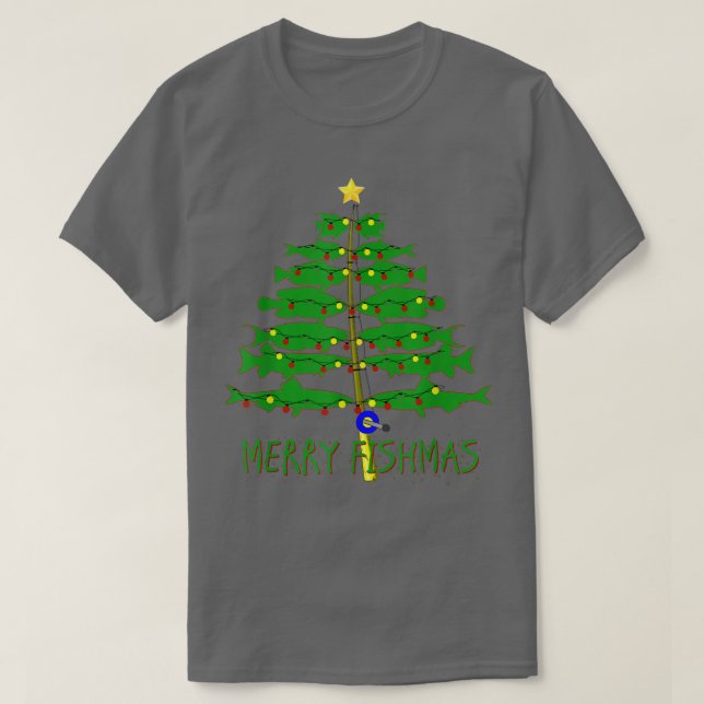Merry Fishmas God jul Träd Fishing Funny T Shirt (Design framsida)