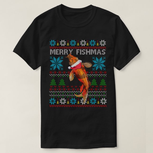 Merry Fishmas jul Japansk Koi Fish T-Shirt (Design framsida)