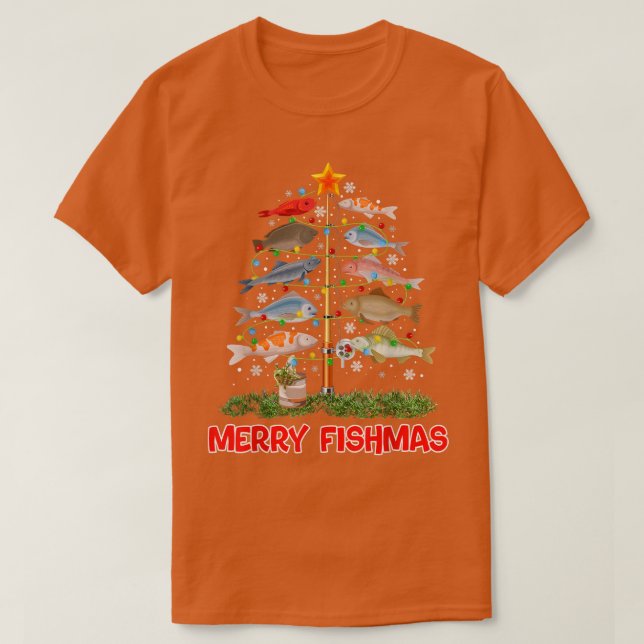 Merry Fishmas Julgran Decor Fishing Älskare F T Shirt (Design framsida)