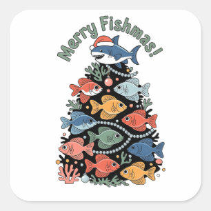 Merry Fishmas Julgran Fish Funny Fishing Fyrkantigt Klistermärke