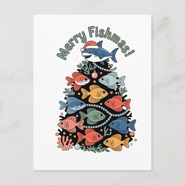 Merry Fishmas Julgran Fish Funny Fishing Helg Vykort (Framsida)