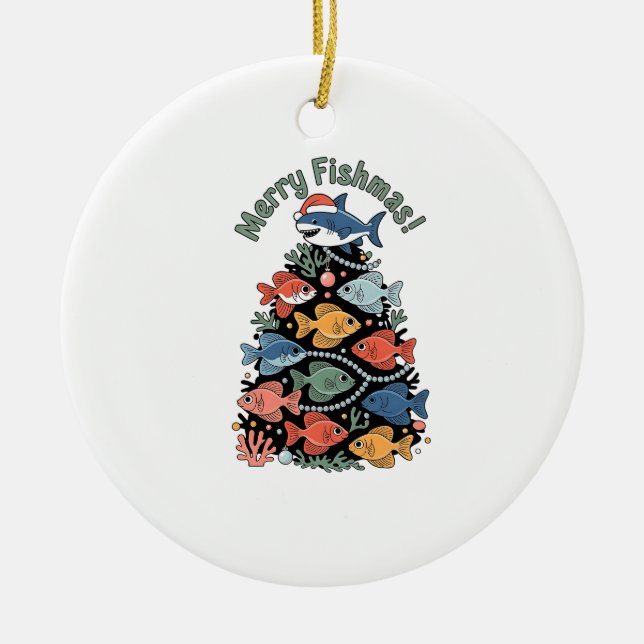 Merry Fishmas Julgran Fish Funny Fishing Julgransprydnad Keramik (Framsidan)