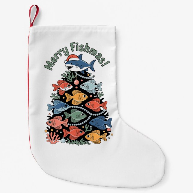 Merry Fishmas Julgran Fish Funny Fishing Liten Julstrumpa (Framsidan)