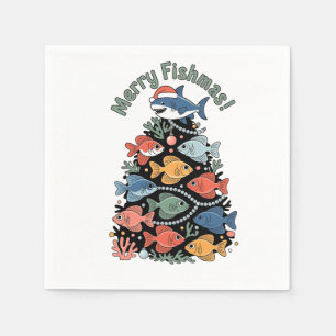 Merry Fishmas Julgran Fish Funny Fishing Pappersservett