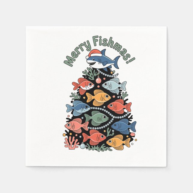 Merry Fishmas Julgran Fish Funny Fishing Pappersservett (Framsidan)