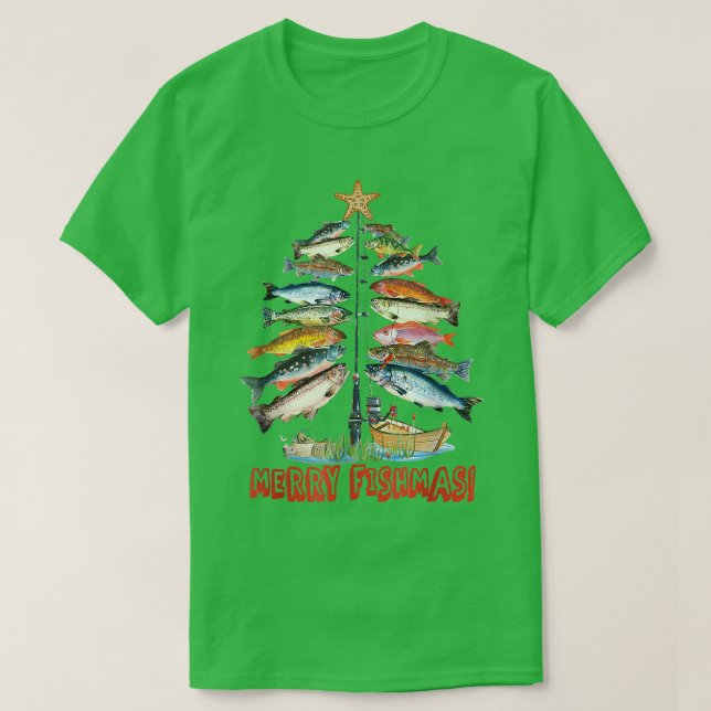 Merry Fishmas Julgran Fish Funny Fishing T Shirt (Design framsida)