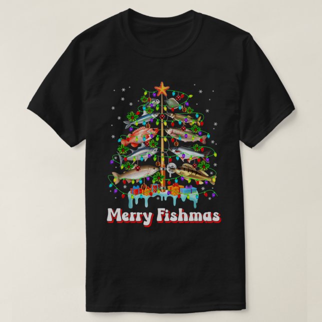 Merry Fishmas Julgran Funny Fish Fishing Fi T Shirt (Design framsida)