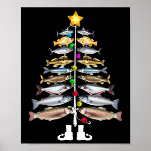 Merry Fishmas Julgran Funny Fishing Poster