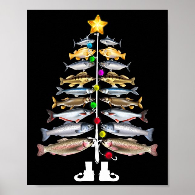 Merry Fishmas Julgran Funny Fishing Poster (Framsidan)