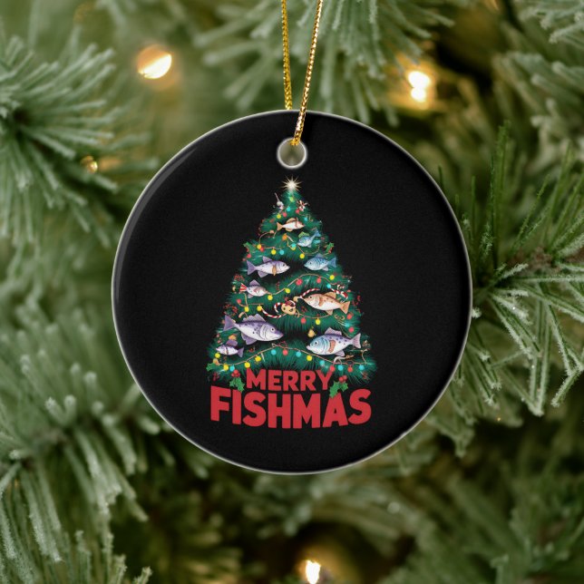 Merry Fishmas Julgran Ljus Fish Fishing Julgransprydnad Keramik (Träd)