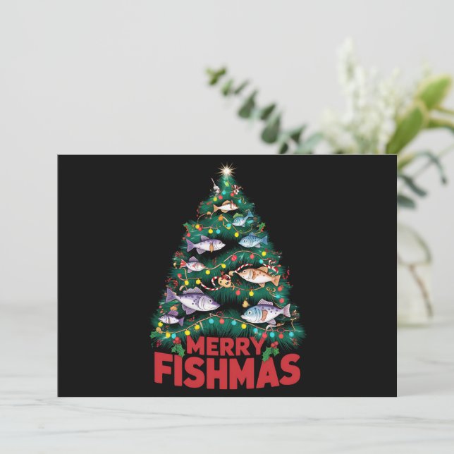 Merry Fishmas Julgran Ljus Fish Fishing Julkort (Stående Fram)