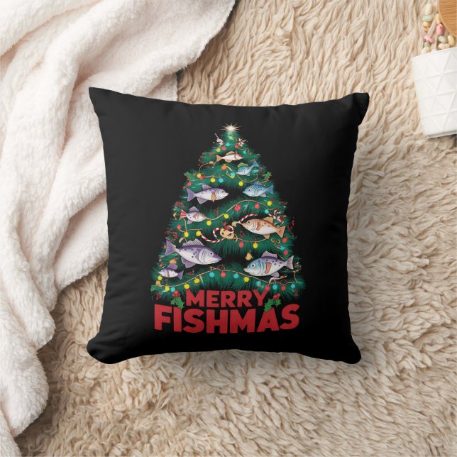Merry Fishmas Julgran Ljus Fish Fishing Kudde (Filt)
