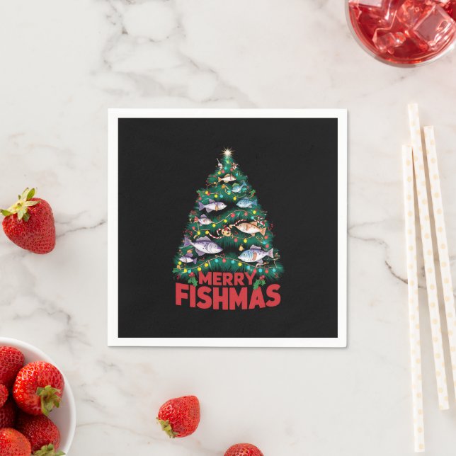 Merry Fishmas Julgran Ljus Fish Fishing Pappersservett (Insitu)