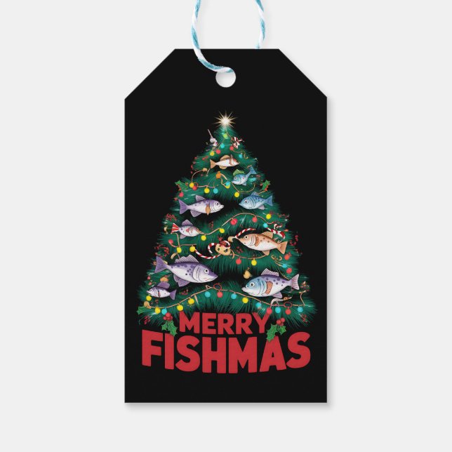 Merry Fishmas Julgran Ljus Fish Fishing Presentetikett (Baksidan)