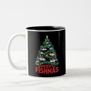 Merry Fishmas Julgran Ljus Fish Fishing Två-Tonad Mugg