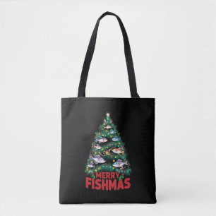 Merry Fishmas Julgran Ljus Fish Fishing Tygkasse