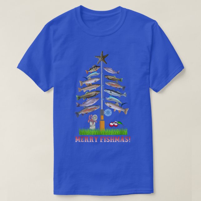 Merry Fishmas Julgran Ljus Fish Funny Fis T Shirt (Design framsida)