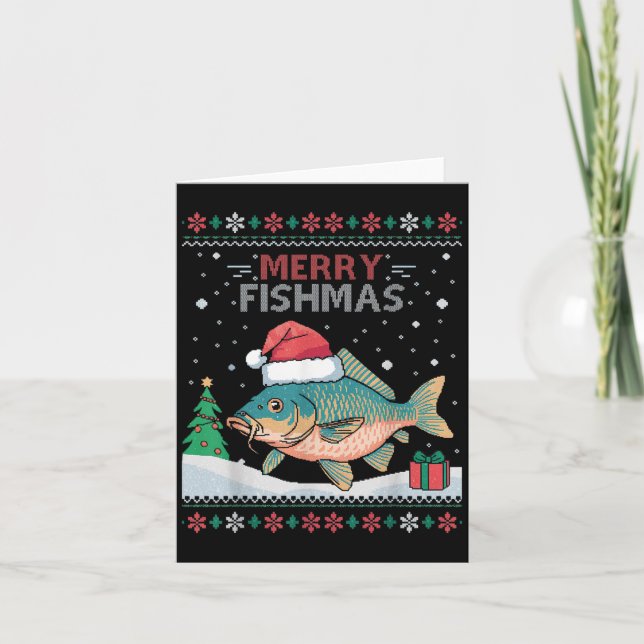 Merry Fishmas - Ljug julkarp Fiske Kort (Framsida)