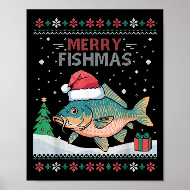 Merry Fishmas - Ljug julkarp Fiske Poster (Framsidan)