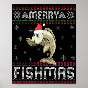 Merry Fishmas Lung Ugly God Jul Sweater Fish Poster