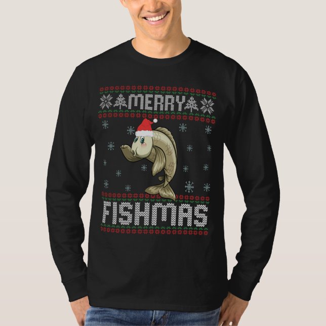 Merry Fishmas Lung Ugly God Jul Sweater Fish T Shirt (Framsida)
