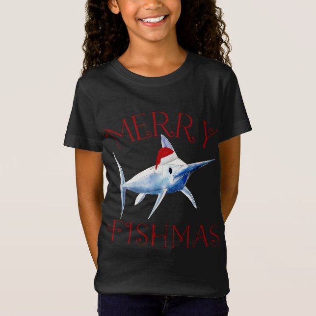 Merry Fishmas Marlin Santa Hat jul T Shirt (Framsida)