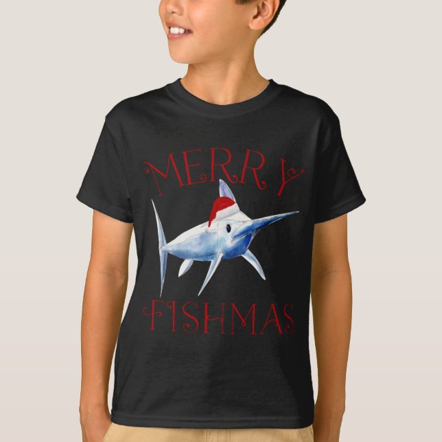 Merry Fishmas Marlin Santa Hat jul T Shirt (Framsida)