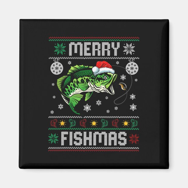 Merry Fishmas Roligt Fish Fisherman Ugly Chri Magnet (Framsidan)