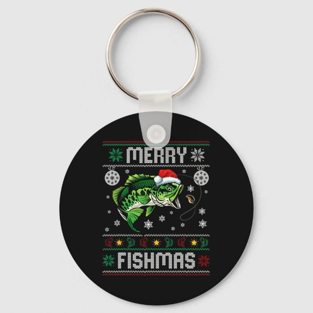 Merry Fishmas Roligt Fish Fisherman Ugly Chri Nyckelring (Framsida)