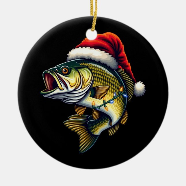 Merry Fishmas Santa Fishing Älskare Funny Fisherma Julgransprydnad Keramik (Framsidan)